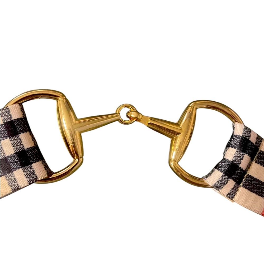 NWT Equestrian Snaffle Bit Belt Adjustable w/Stretch Tartan /Gold Buckle OSFM - Picture 6 of 9